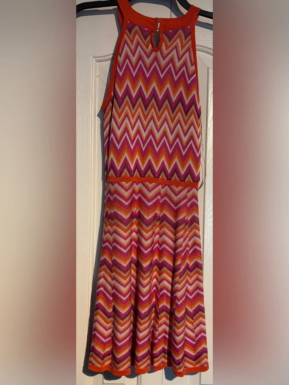 Trina Turk Chevron Knit Skater Dress in Pink and Orange
